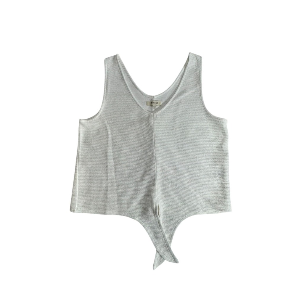MADEWELL Womens Tie Front Ribbed XL Crop Tank Top Off-White 100% Cotton